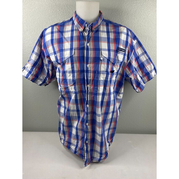 Columbia Other - Columbia Men XL Blue Red Plaid Vented Shirt Button Front Fish Camp